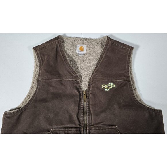 Carhartt V26 DKB Brown Canvas Sherpa Lined Full Zip Outdoor Work Vest Men's L - Picture 8 of 12